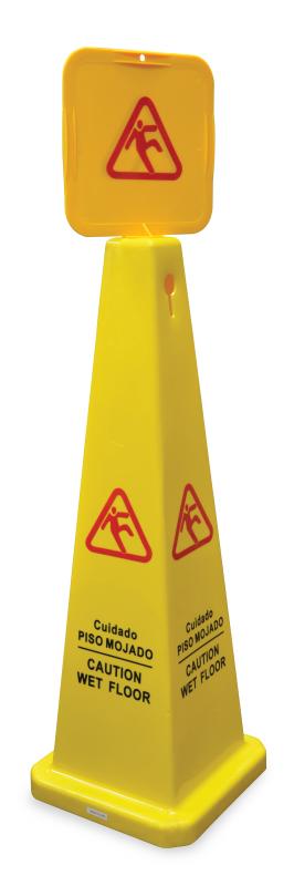 Four Sided Cone-shaped English/Spanish Caution Wet Floor Sign